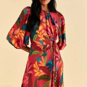 FARM Rio Red Rooster Leaves Long Sleeve Mini Dress Size XL NWT